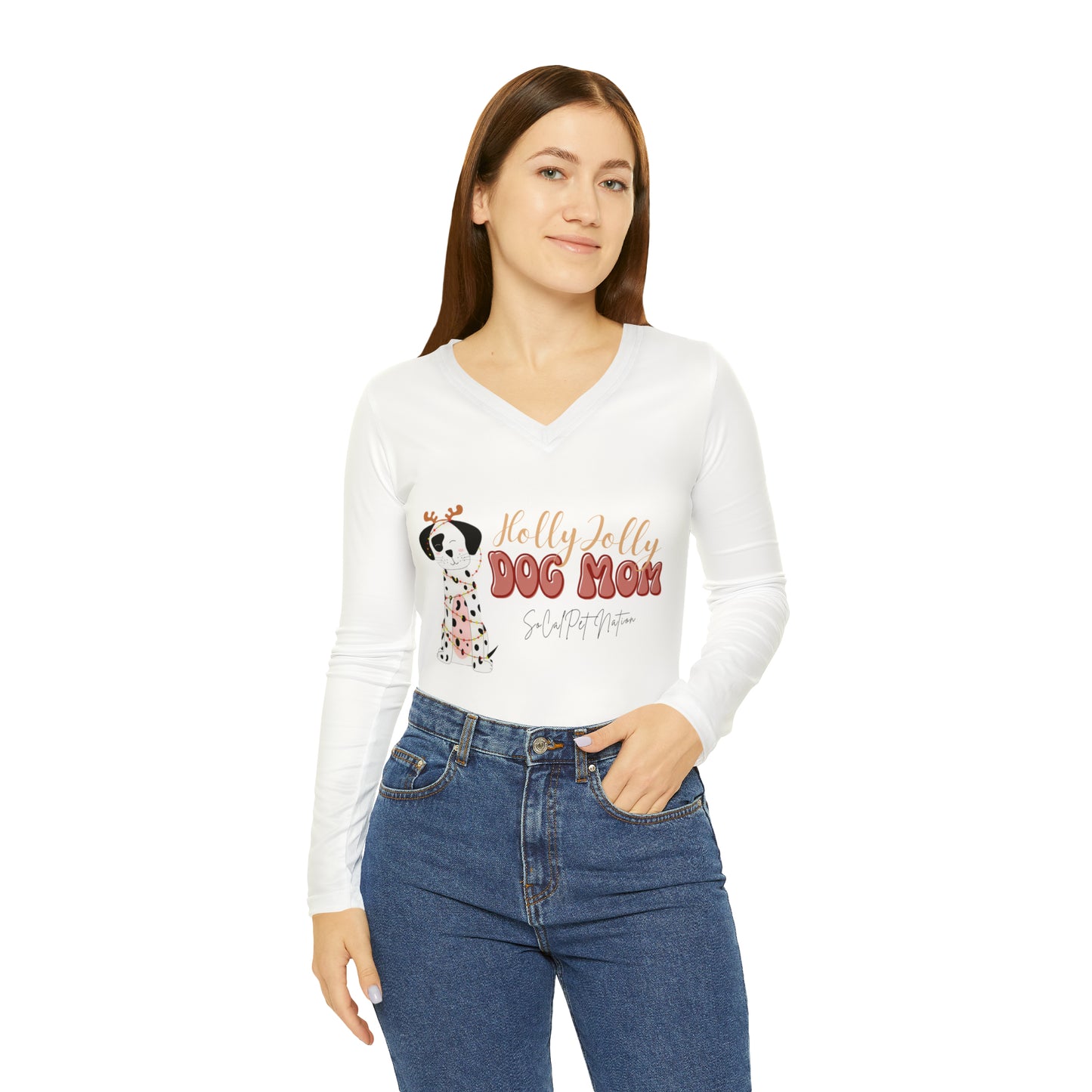 “Holly Jolly Dog Mom” Long Sleeve V-neck