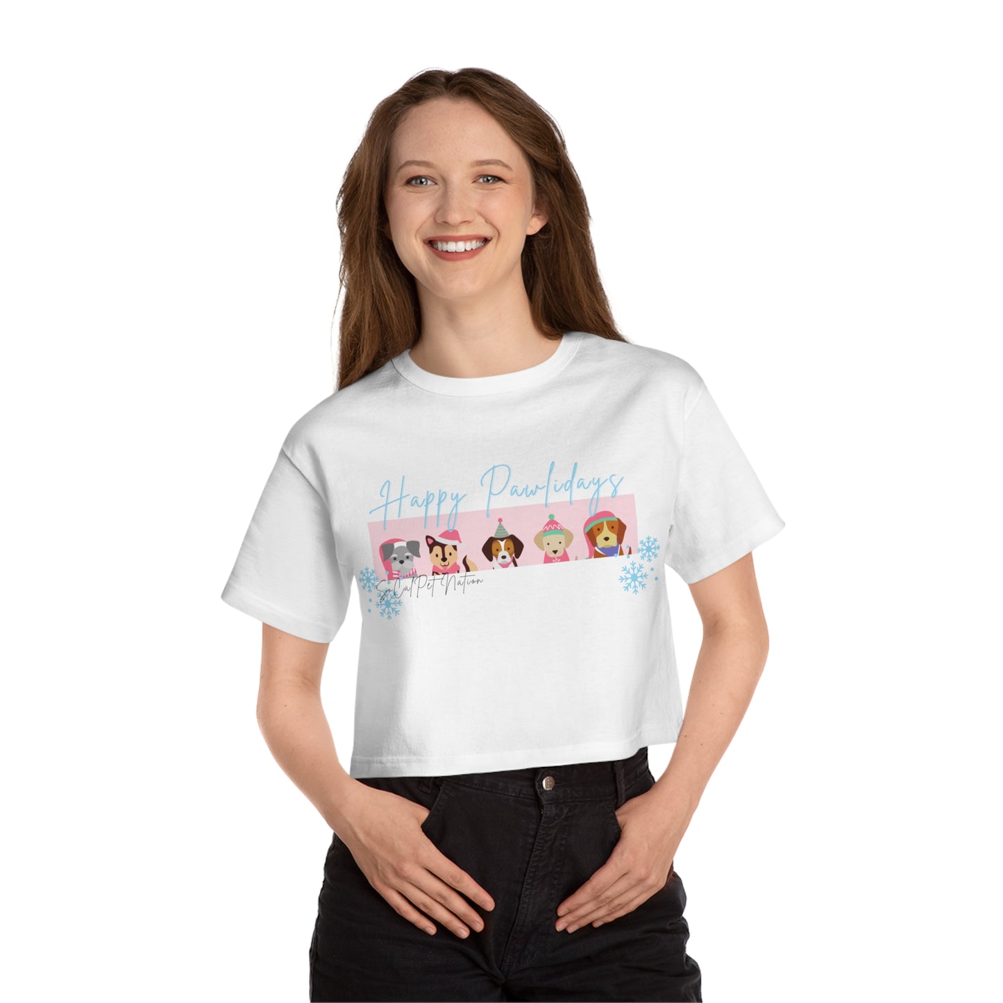 “Happy Pawlidays Dogs” Champion Cropped T-Shirt