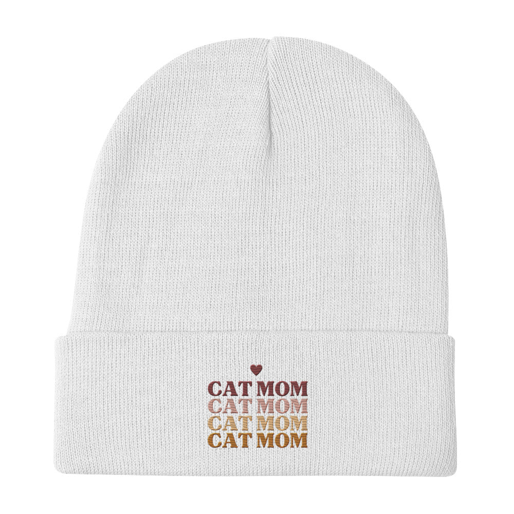 “Cat Mom” Embroidered Beanie